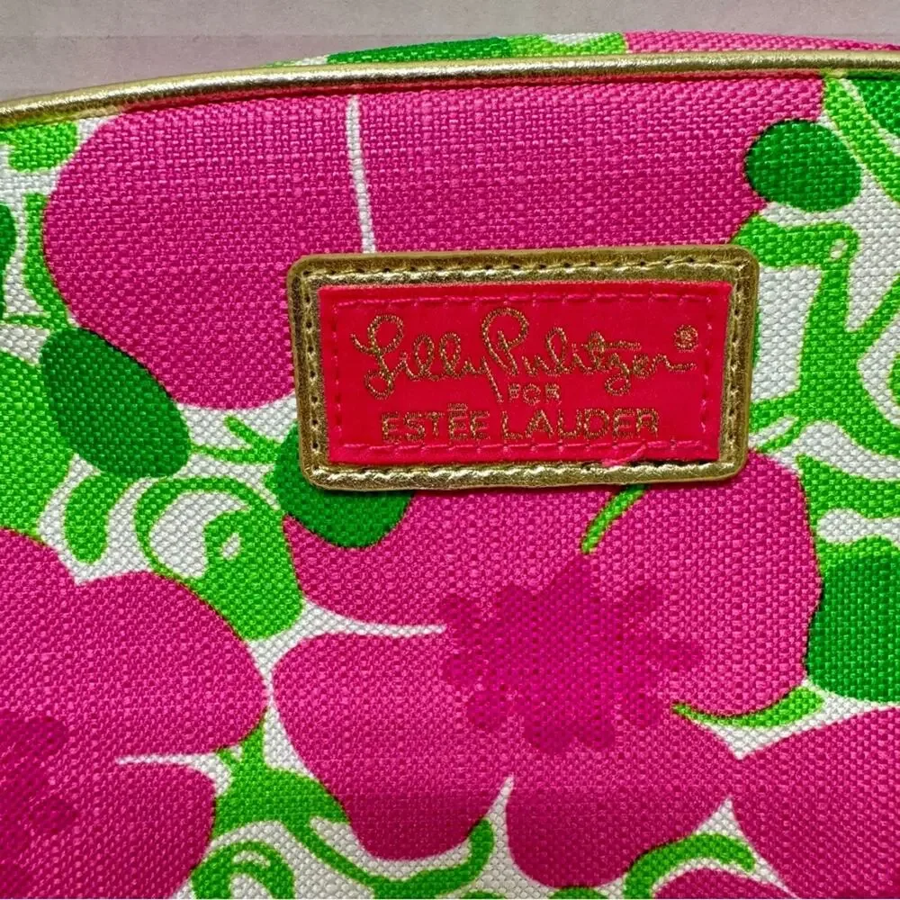Lilly Pulitzer Pink Green Floral Makeup Bag Mini Travel Case Estée Lauder Pouch